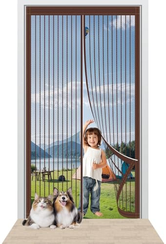 Zanzariere Magnetiche per Porte Finestre 92 x 208 cm Chiusura Automatica Zanzariere Magnetiche Viene Fornito con Kit di Montaggio per Porte da Balcone/Cantine/Terrazze, Marrone