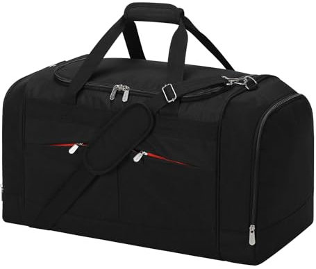 65L Sporttasche Herren Groß - 24 inch Große Reisetasche Duffle Bag mit Hartem Boden und Schuhfach für Sport/Reisen 60x33x35cm-Schwarz