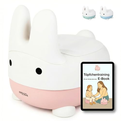 Töpfchen Kinder mit Deckel – Kindertöpfchen ab 1 Jahr, Babytoilette BPA-frei, Hasen Design, inkl. E-Book & Belohnungskarte – Rosa – von EDEN RAE®