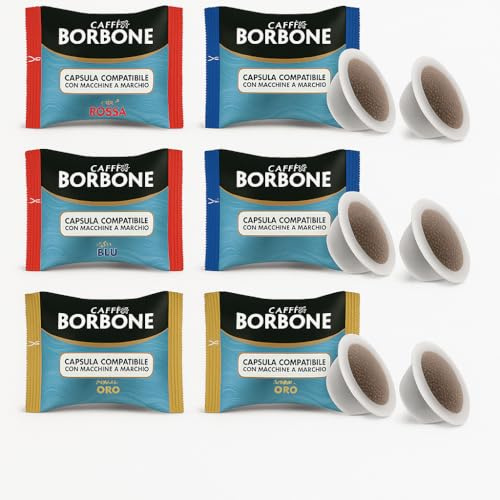 Kit Assaggio Caffè Borbone - 60 Capsule (20 Rossa, 20 Blu, 20 Oro) Compatibili con Macchine a marchio Bialetti*