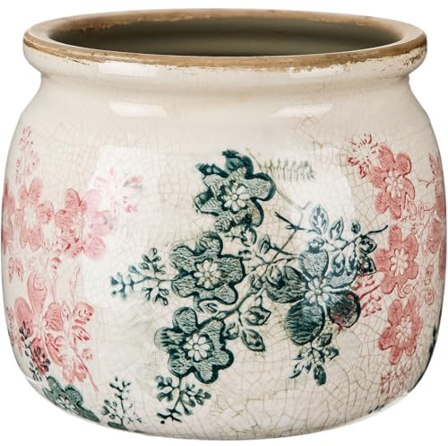 Ninehaoou Vintage Planter Large Ceramic Plants Pot Green Pink Rose Ice Cottage Scroll Vase Flower Vase Pot Indoor Plants Home Decor Farmhouse Antique Decorative Gifts
