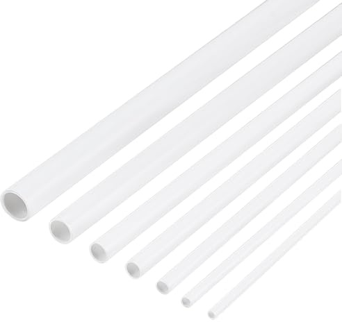 BENECREAT 48 Stück 7 Stile ABS Rundkunststoffrohr 2/3/4/5/6.5/8.5mm Weiße Stangen Hohlrohr Runder Hohlstab Für DIY Sandtisch Architekturmodellbau