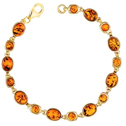 Sakrami Armband für Damen und Mädchen, Silber 925, vergoldet, mit goldenem Bernstein + Geschenkbox mit Gravur – Geschenkidee für Geburtstag, Muttertag, Weihnachten, Freundin