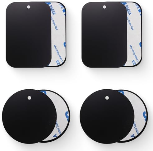 Vidsmow 8Pack Thin Metal Plates for Magnetic Car Phone Holder with 3M Adhesive 4 Rectangular & 4 Round Ultra-Thin Steel Plates for Magnetic Mount Compatible with All Smartphones and Cases