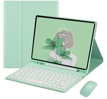 YSJX Abnehmbare Tastatur und Maus mit runden Tasten, PU+TPU-Lederhülle mit Standfunktion, kompatibel mit Samsung Galaxy Tab A8 10,5 Zoll X200/X205(Mint Green+Keyboard)