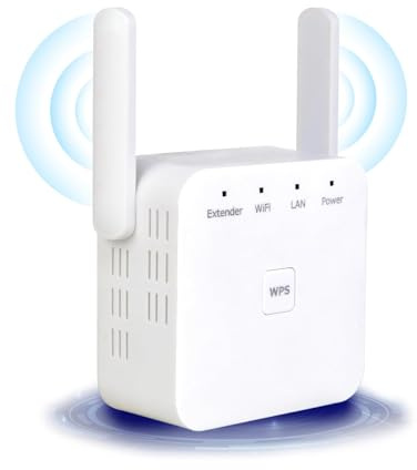 Upgraded WiFi Extender Booster- Long Range WiFi Booster for 4000 Sq.ft Homes | WiFi Extender with 2 Antennas + 45 Devices & Ethernet Port, Home Wireless Signal Booster (White)