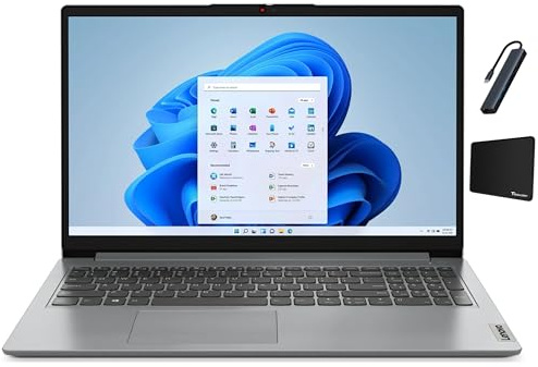 Lenovo Ideapad 1 15.6 HD Laptop, Intel Celeron N4500, 1.1GHz, 16GB DDR4 Memory, 1TB SSD, One Year Microsoft Office 365, Copilot AI, Windows 11 Home in S Mode, Cloud Grey with TGYAccessories