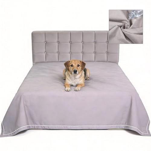 Grau Wasserdichte Hundedecke Beidseitig verwendbarer XXL (244x208 CM) | Sofaschutz & Bettüberwurf mit TPU-Membran, Waschbare Couch Decke gegen Hundehaare & Urin
