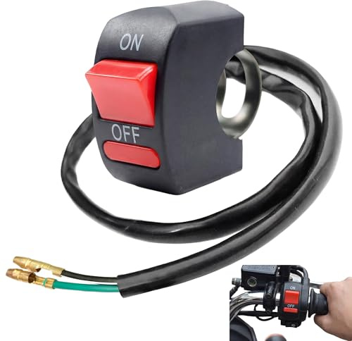 Interruttore 12V Impermeabile Manubrio ON/OFF Due Fili per Moto Quad Scooter, Pulsante Rosso Interruzione Circuito e Illuminazione, Compatto 22mm
