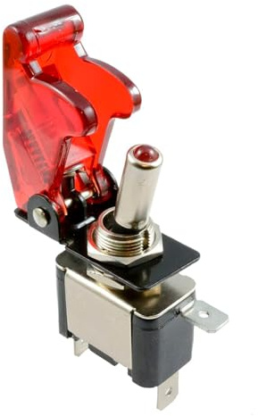 CABLEPELADO - Interruttore a leva in metallo 12 V 20 A | Funzionamento SPST ON/OFF | Interruttore a bilanciere con coperchio di sicurezza e LED rosso | Connessione 2 perni per auto e barca