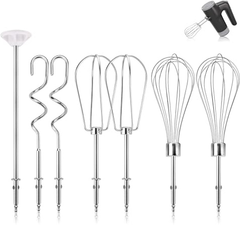 7 Pieces Hand Mixer Attachments Beater, Whisk, Dough Hooks, and Liquid Blending Rod, Hand Mixer Accessories Compatible with KHM3 KHM5 KHM7 KHM9 (Silver)