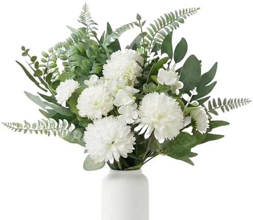 TAOYAOYAO Kunstblumen & Künstliche Blumen -Osterdeko (55 STK., Weiß) | Weidenkätzchen künstlich mit Hortensien & Eukalyptus. Osterstrauch & Frühlingsdeko für Tischdeko & Deko Wohnzimmer.