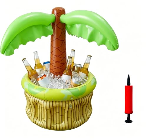 PDirat Aufblasbare Palme Groß, 68cm Aufblasbarer Getränkekühler, Praktische Poolbar für Sommerpartys, Palmenform Kühlbehälter mit Aufbläseinheit, Sommerpartys und Poolpartys