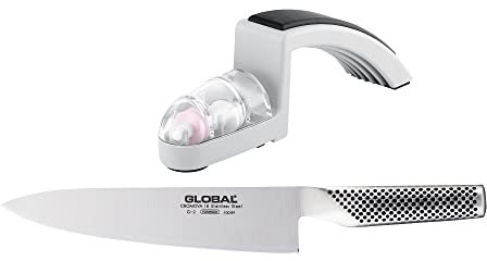 Global G-2220GB Set: G-2 Kochmesser + MinoSharp Schleifer 220-GB