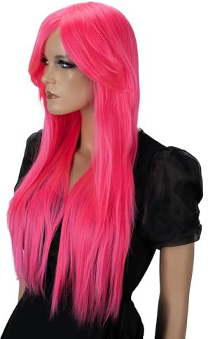 CAISHA 70cm Perücke Kiara Fasching Karneval Cosplay Party Perücke Kiara Langhaar Pink PHK2