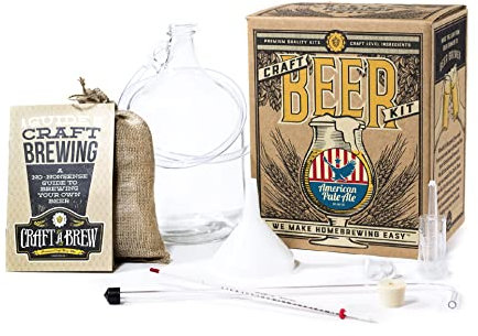 Craft A Brew Ale americana pálida; Kit para hacer cerveza; Haz tu propia cerveza artesanal; Equipos y Suministros Completos; Kit de elaboración de cerveza casera de inicio; 1 galón