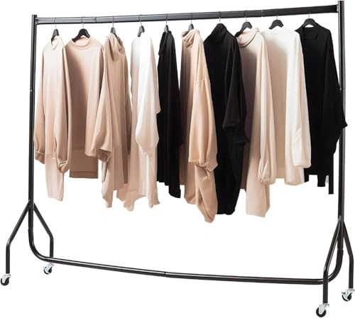 House of Home Heavy Duty 3ft Wide Clothes Rail with Wheels Easy Build | Black 3ft x 5ft 1 Tier Single Rail, Holds up to 95kg, 4 Castor Wheels with 2 Locking Brakes, Home and Commercial Use