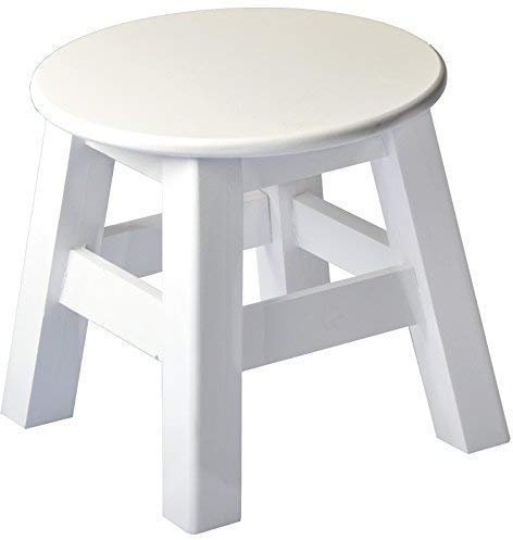 Kleiner Hocker rund Ø25 cm Blumenhocker Holz Holzhocker rund Beistellhocker Deko Hocker Holz Hocker Weiß Schemel Landhaus Fußstütze Holzschemel Fußablage Sitzhocker weiß kleiner Sitzhocker Fußhocker