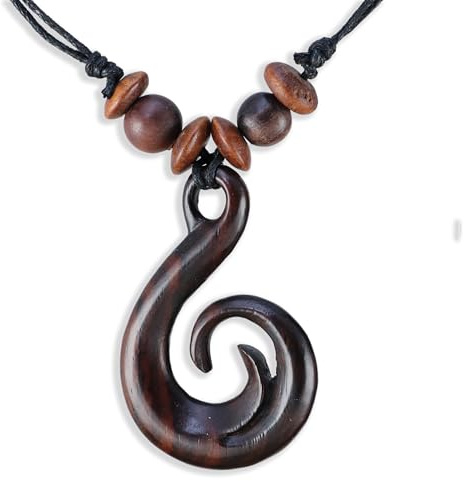Island Piercings Halskette mit Anhänger aus Holz Maori Koru Handarbeit längenverstellbar N114