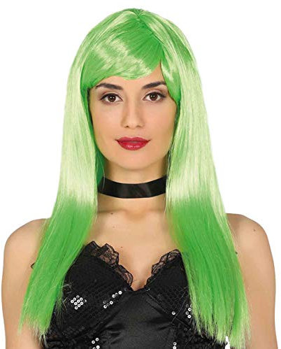 Fiestas Guirca Lange glatthaar-perücke grün mit Franse