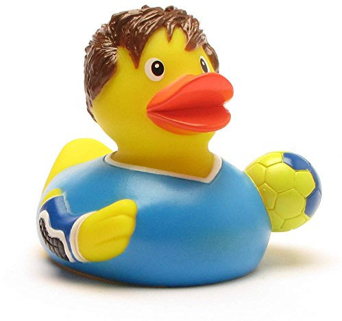 Duckshop I Badeente Handball I Quietscheente I L: 8 cm I inkl. Quietscheentchen -Schlüsselanhänger im Set I Geschenk für Sportler I Präsent Sammler
