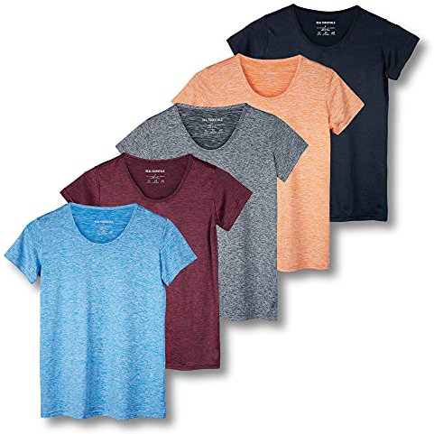 5 Pack: Womens Quick Dry Fit Dri Fit Active Wear Yoga Workout Athletic Tops Essentials Clothes Running Gym Zumba Exercise Ladies Short Sleeve Crew Scoop Neck Moisture Wicking Tees T-Shirt - Set 1,XL