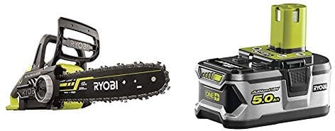 Ryobi OCS1830 18 V 30 cm Bar ONE+ Cordless Brushless Chain Saw & RB18L50 ONE+ Lithium+ 5.0Ah Battery, 18 V