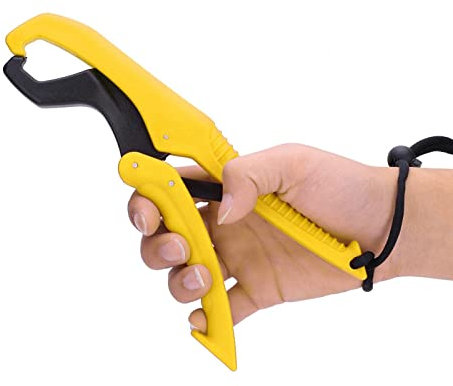 Alomejor Floating Fishing Gripper Gear ABS Fish Lip Grip Pliers Fish Clamp with Adjustable Rope(S-Yellow)