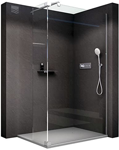 BERNSTEIN Duschwand 80x200 cm ESG Glas 8mm Walk-In Duschabtrennung NT109 Klarglas mit Spritzschutz Glas-Duschwand Dusche Duschtrennwand