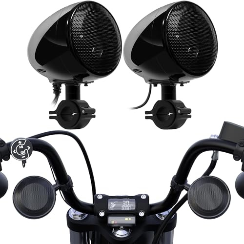 GoHawk AN4 Gen.2 All-in-One Built-in Amplifier 4 Full Range Waterproof Bluetooth Motorcycle Stereo Speakers Audio Amp System w/AUX for 7/8 to 1-1/4 Bar Harley ATV RZR UTV 4 Wheeler (AN4 Black)