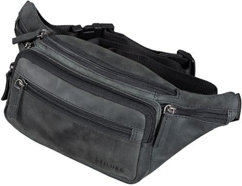 STILORD 'Zion' Vintage Gürteltasche Echtleder als Bauchtasche Umhängetasche oder Brusttasche Cross-Body Bag Hüfttasche Männer Damen Handy Festival Leder, Farbe:anthrazit