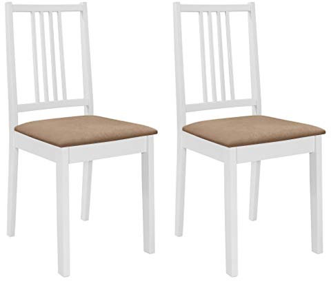 Festnight 2er Set Holz Esszimmerstühle mit Polstern | Küchenstuhl Wohnzimmerstuhl Stuhlgruppe | Massivholz Sitzgruppe Esszimmer Stuhl-Set Weiß