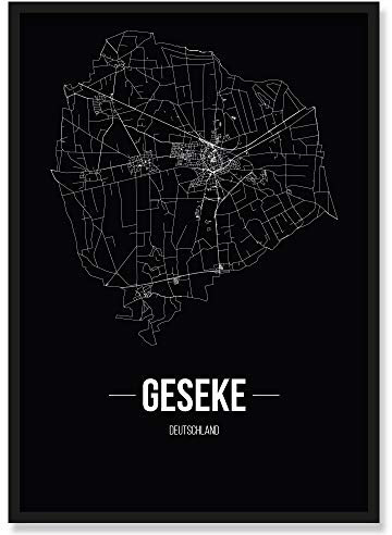 JUNIWORDS Stadtposter, Geseke, Wähle eine Größe, 21 x 30 cm, Poster mit Rahmen, Schrift B, Schwarz