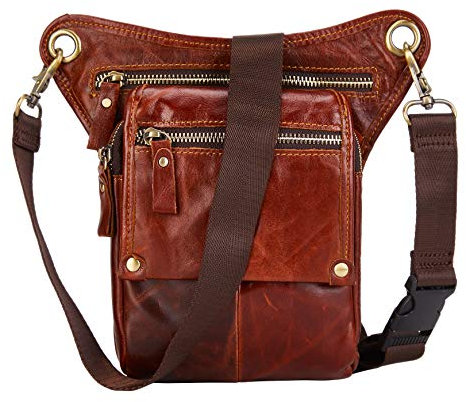 BRASS TACKS Leathercraft Umhängetasche Leder Vintage Bum Bag Öl Gewachst Multitaschen mit Groß Kapazität Stil Trifft Komfort