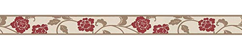 Blumentapete florale Tapete Beige Crème Braun Rot Tapetenbordüre Beige Crème Braun Rot | Jetzt Tapeten online bestellen
