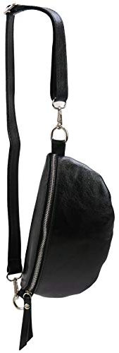 SH Leder ® echt Leder Hüfttasche Damen Herren Unisex Gürteltasche für Festival Reise Bauchtasche kleine Crossbody Bag Frauen Ledertasche 23x12cm AVA G292 (Schwarz Metallic)