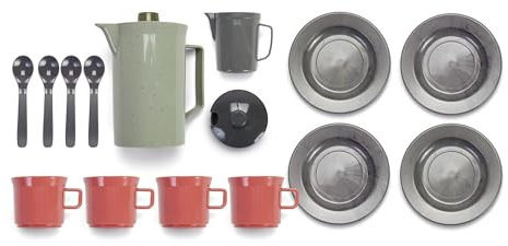 Dantoy 2680 - Green Bean Kaffeeservice im Netz, 17 Teile | hergestellt aus Recyclingmaterial | zufällige Farbzusammenstellung