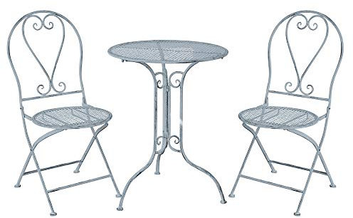 GlamHaus Garden Bistro Patio Set, 3 Piece Folding Metal Garden Set, Balcony Furniture, Foldable Table and Two Chairs (Toulouse Blue)