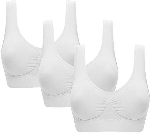 Jamron Womens 3 Pack Seamless Wirefree Comfy Everyday Bralettes Sports Yoga Sleep Bras with Removable Pads White + White + White 6XL