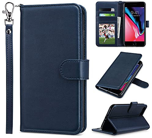 ULAK Wallet für iPhone 8 Plus Hülle, iPhone 7 Plus Lederhülle Flip Cover Tasche Brieftasche Schutzhülle Magnet Handyhülle Standfunktion Phone Case für iPhone 7 Plus/iPhone 8 Plus - Blau