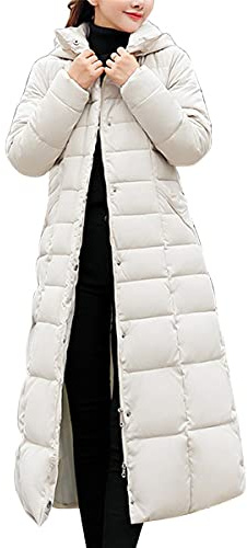 Onsoyours Femme Doudoune Longue Hiver Chaud Veste Matelassee Parka à Capuche Manteau Élégant Casual B Blanc 3XL