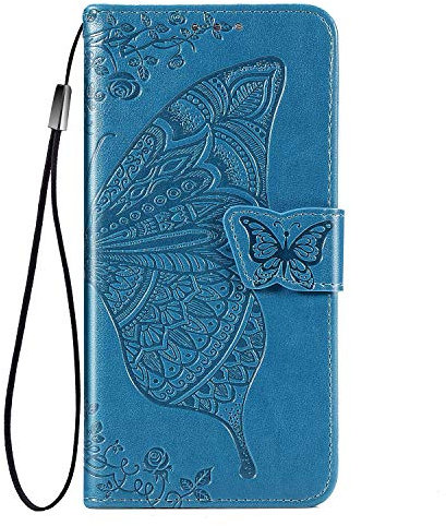 GOKEN Hülle für vivo Y21s / vivo Y21 / vivo Y33s, Schutzhülle Case Cover TPU/PU Leder Flip Brieftasche Handytasche mit Kartenfächer & Standfunktion & Muster, Klapp Handyhülle, Blau