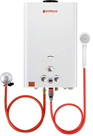 CAMPLUX BW422 Chauffe-eau instantané à gaz extérieur 16 litres sans réservoir Douche à gaz propane (37 mbar) / gaz butane (28-30 mbar), pour douche de camping, voyage en camping-car, cheval de lavage