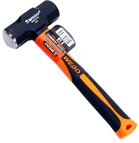 WEDO Fäustel mit Fiberglasstiel,schwarzer Kopf 3 Pfund,Kohlenstoffstahl Vorschlaghammer,Länge 297mm,Stemmhammer,Wärmebehandlung,Stahlhammer für DIY,Reparatur,Camping,Holzarbeit,Hauswartung