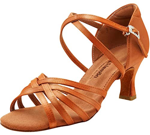 s.lemon Women Latin Shoes,Adult Satin Salsa Ballroom Latin Dance Shoe for Ladies Tan 5cm 41