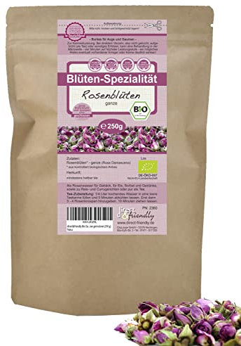 direct&friendly Bio Damaszener Rosenblüten Rosenknospen rosa damascena Rosenblütentee getrocknet (250 g)
