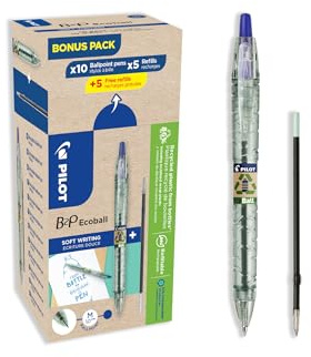 PILOT - 10er + 10 Minen B2P Ball - Kugelschreiber Druckmechanik - Blau | Nachfüllbar - Wolfram-Karbid-Kugel - Flüssiges Schreiben - Blau - Mittlere Spitze (1,0mm)