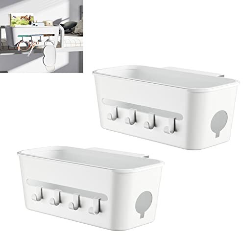 FUFRE 2 Stücke Bett Organizer Zum Einhängen, Nachttisch Zum Einhängen Mit Haken, Robuster Nachttisch Organizer Zum Aufhängen Von Schlafsälen, Bücher, Zeitschriften, Spielzeug, Handy, Kopfhörer (Weiß)