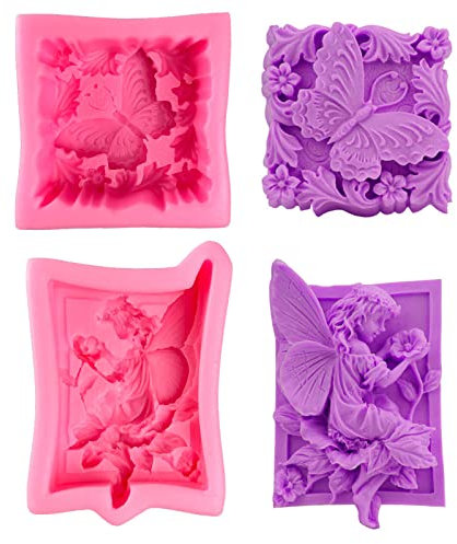 Exbrith 2 Piezas Moldes de Silicona para Jabones - Forma de Mariposa y Ángel - para Manualidades Caseras (Rosa)