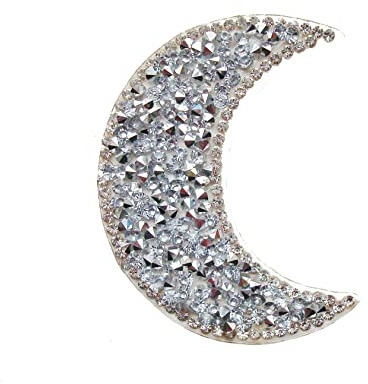 5 Stück Strass Kristall bestickt Mond Aufkleber Applikation Bügelbild Mond Abzeichen Bling (weiß)